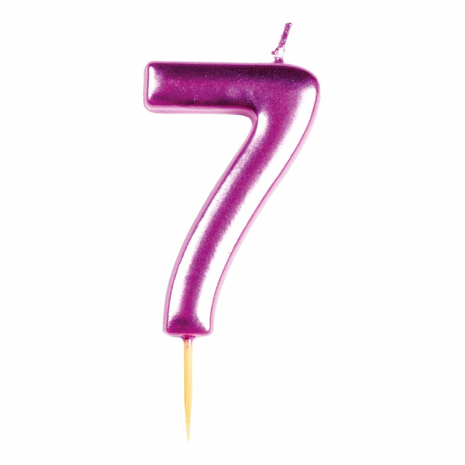 #7 Metallic Pink Finish Numerical Candles 6 cm