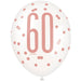 Rose Gold 60th Latex Balloons 6pk