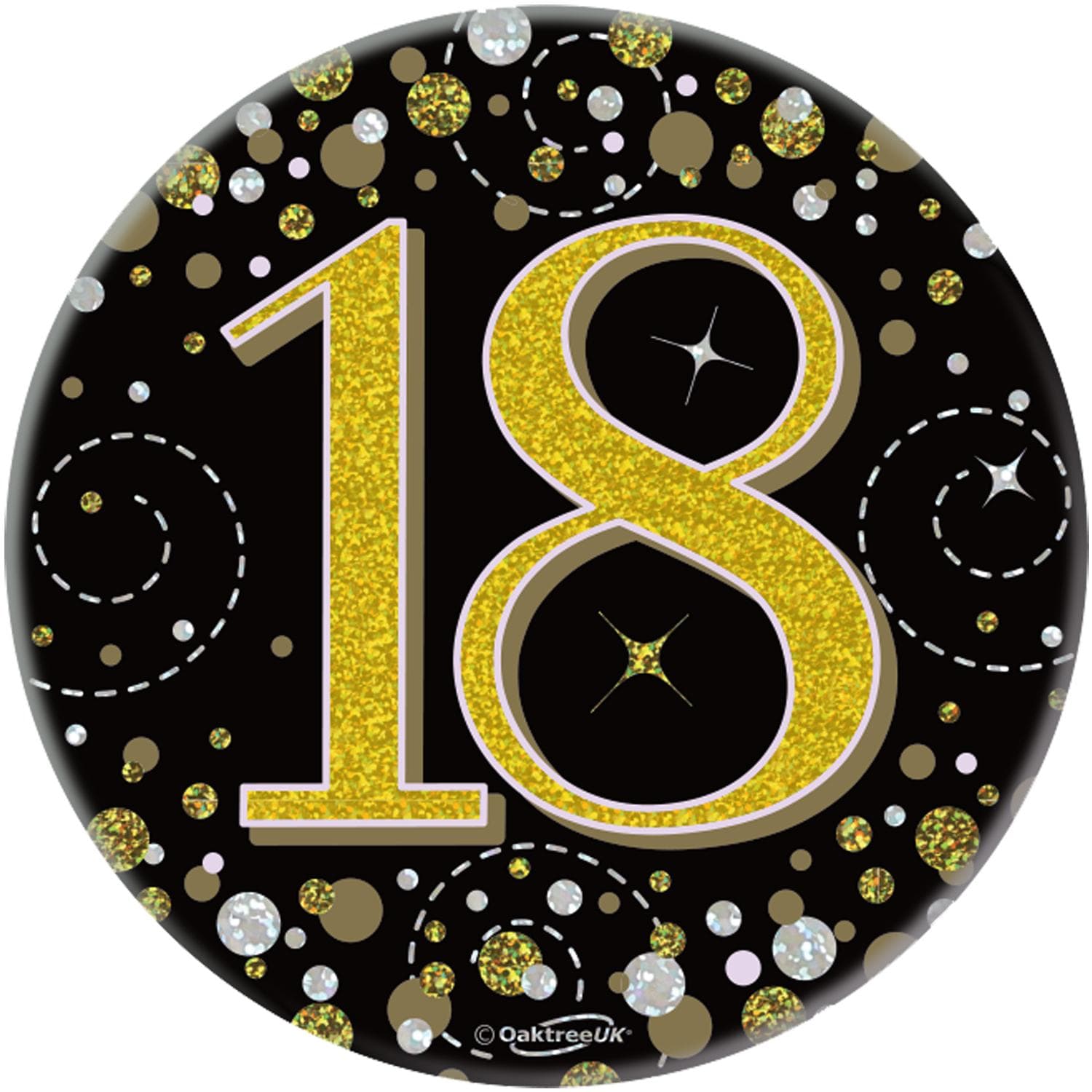 18th Birthday Sparkling Black Gold Fizz Badge