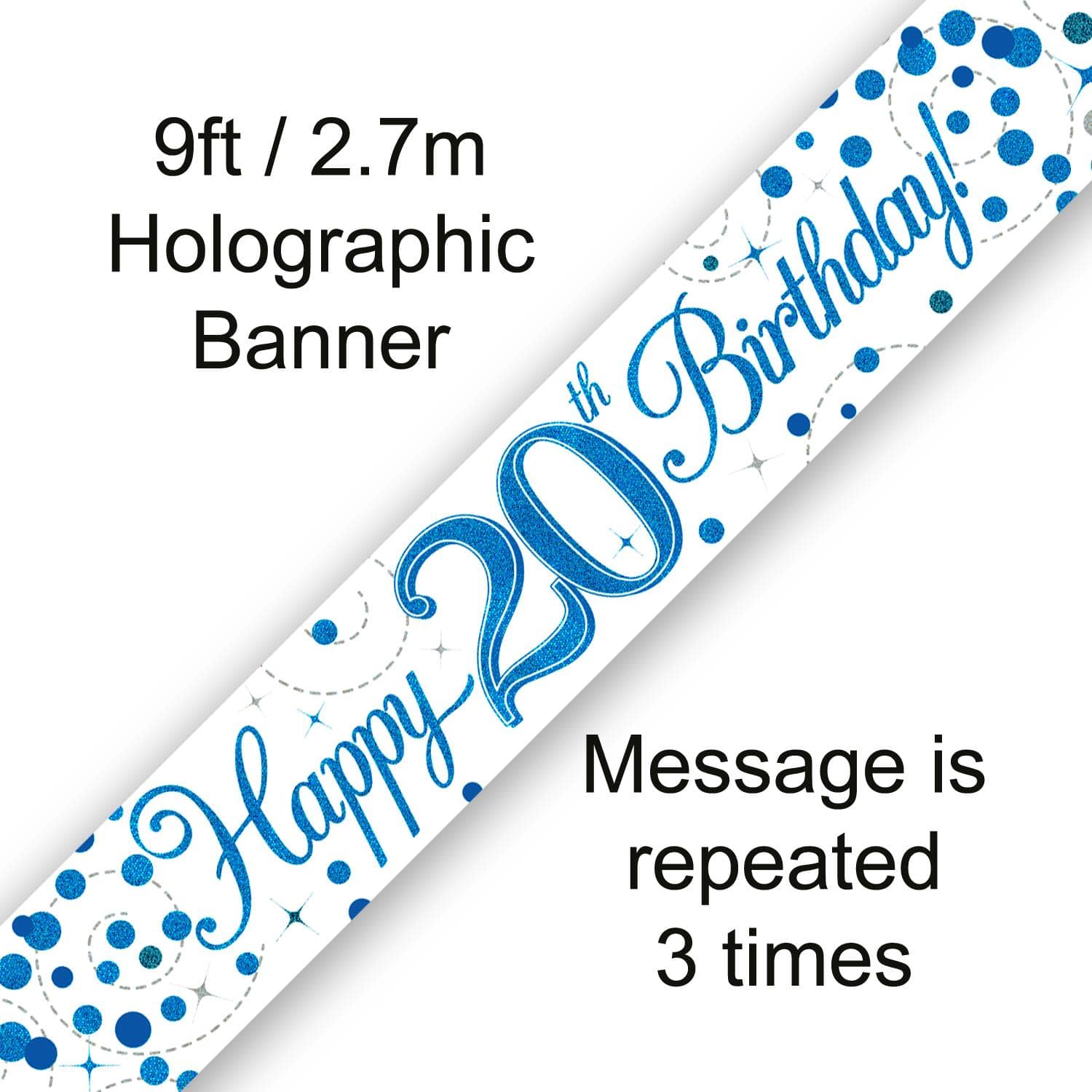 Happy 20th Birthday Blue Fizz 9ft Banner