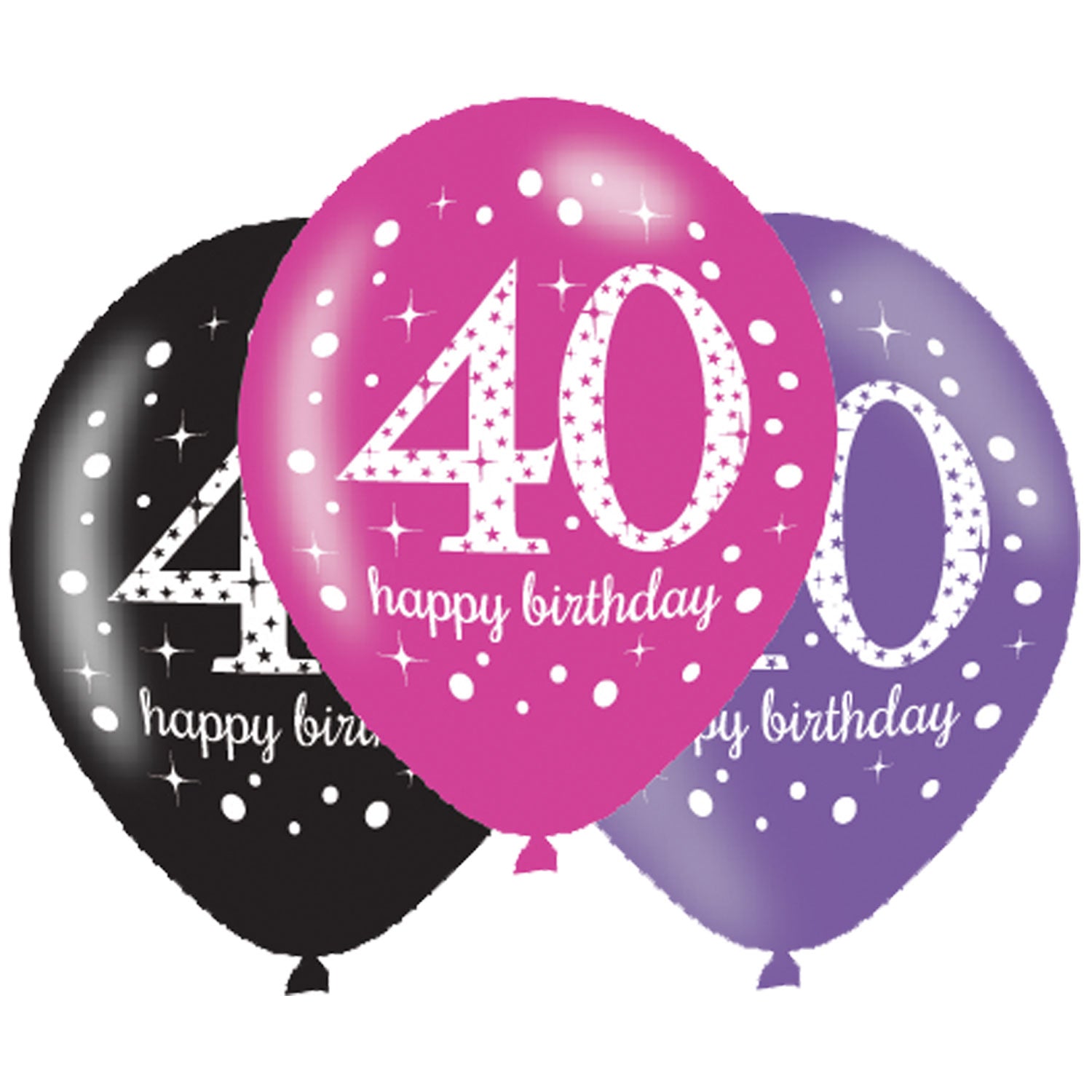 Pink Sparkling 40th Happy Birthday Latex Balloons 6pk