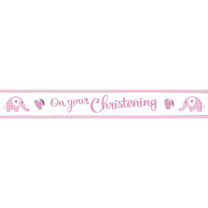 CHRISTENING PINK ELEPHANT FOIL BANNER 9FT