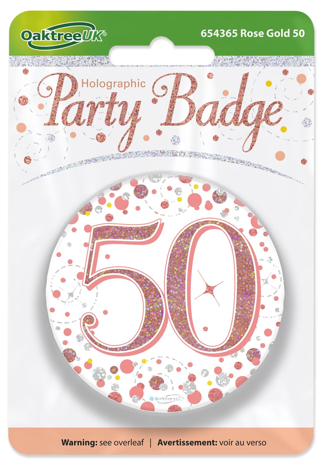 50th Birthday Sparkling Rose Gold Fizz Badge