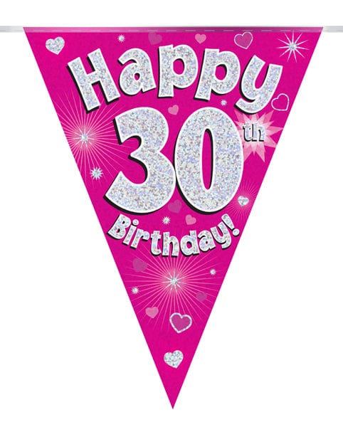 30th Birthday Bunting Pink - 11 Flags 3.9M