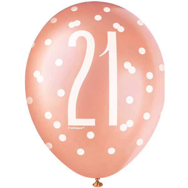 Rose Gold 21st Latex Balloons 6pk