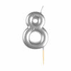 #8 Metallic Silver Finish Numerical Candles 6 cm