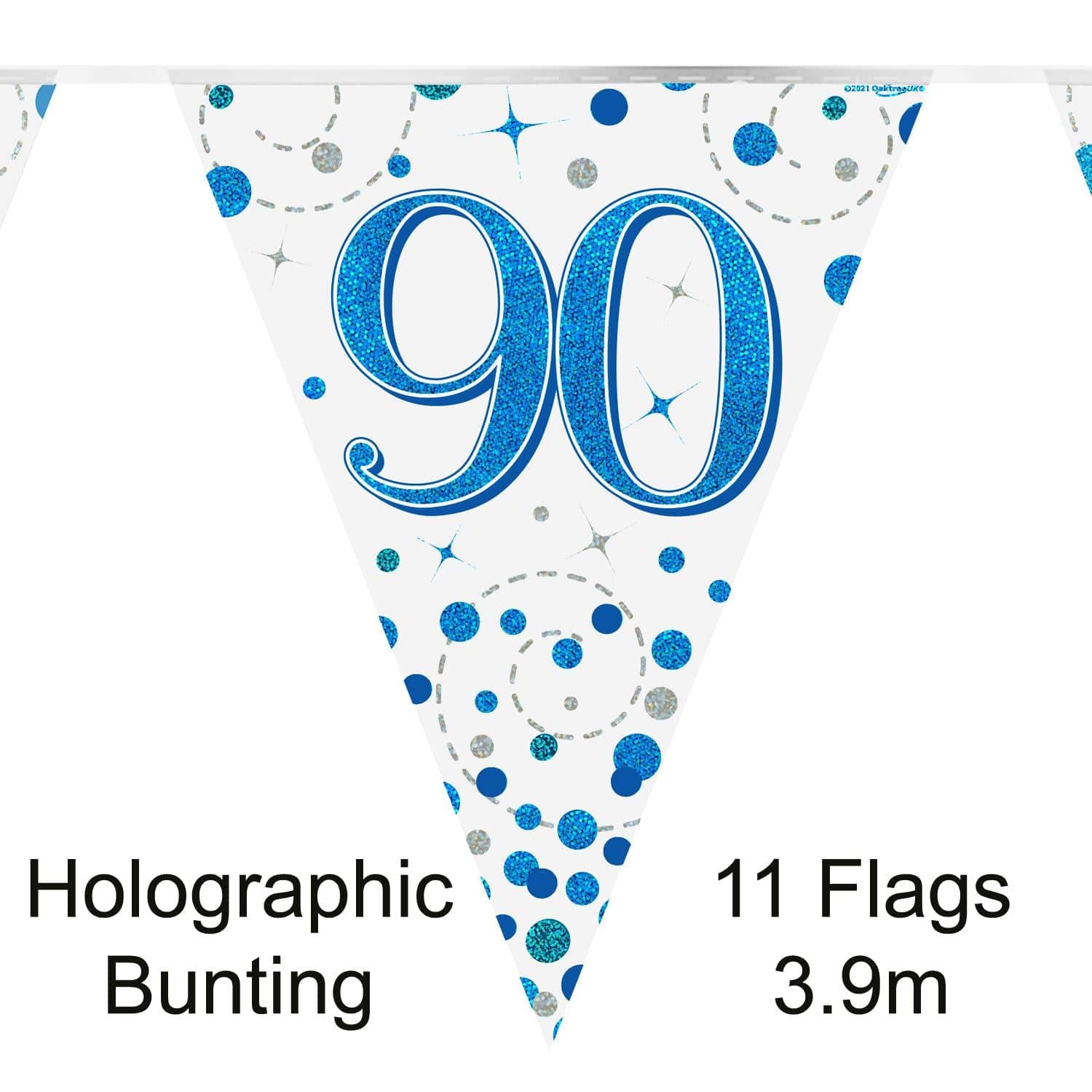 90th Birthday Bunting Blue Fizz - 11 Flags 3.9M