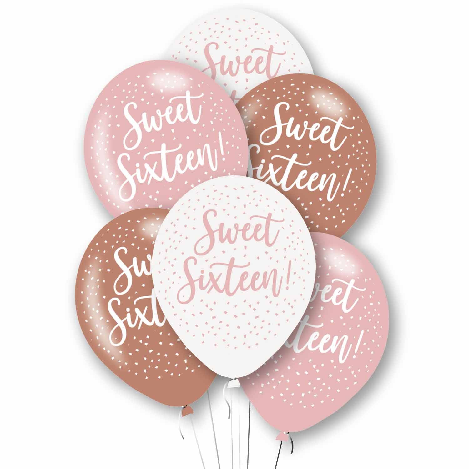 Sweet Sixteen Rose Gold Latex Balloons 6pk