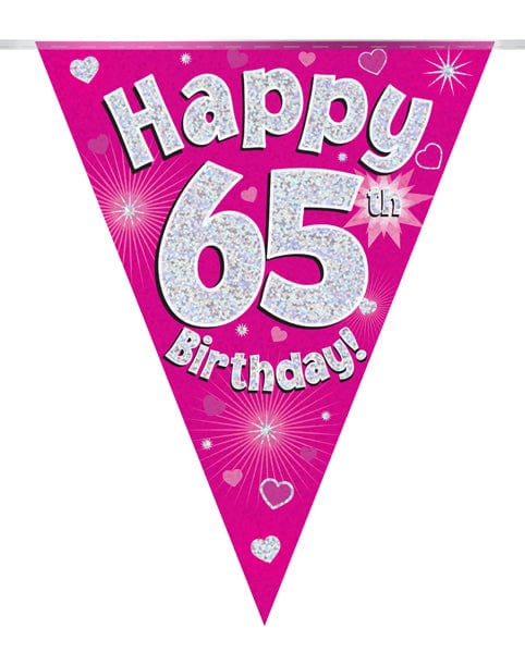 65th Birthday Bunting Pink - 11 Flags 3.9M