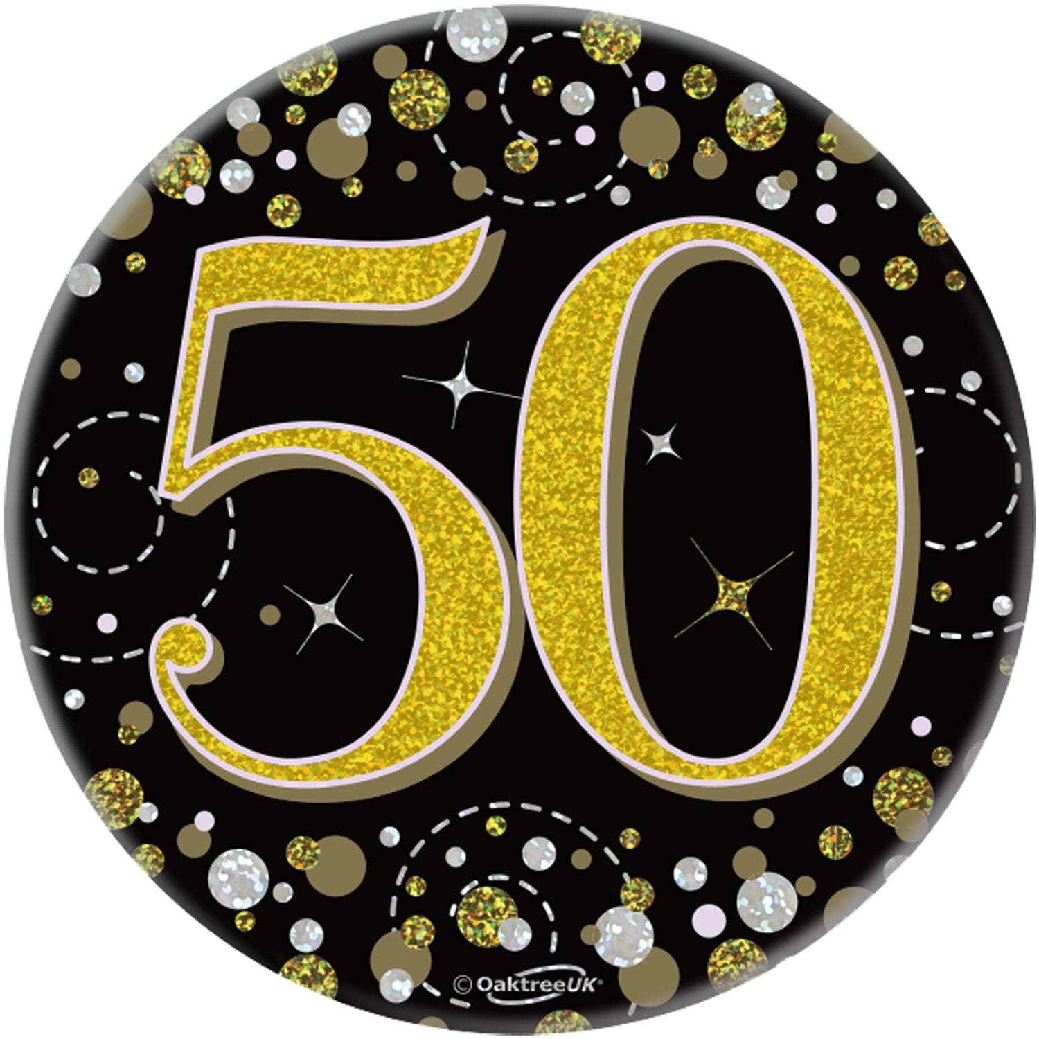 50th Birthday Sparkling Black Gold Fizz Badge