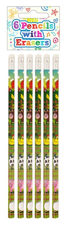 Farm Pencils with Erasers (6 pieces)