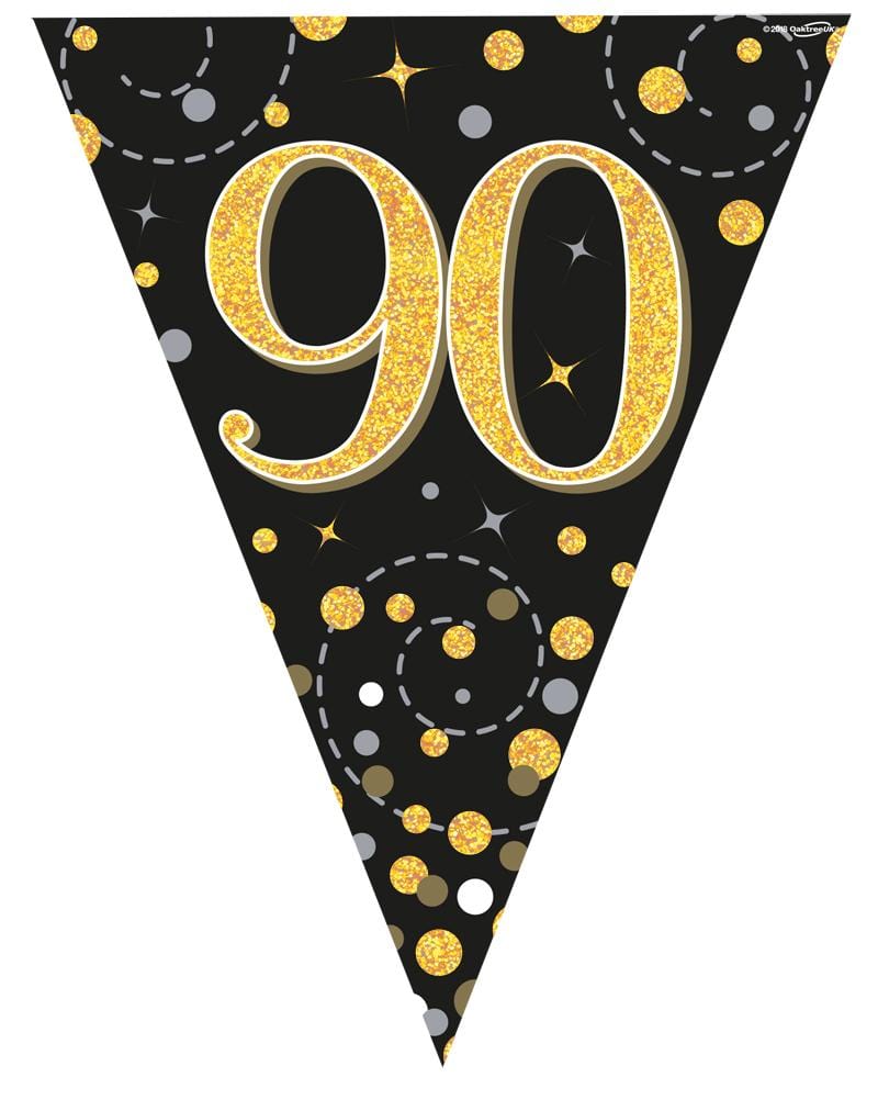 90th Birthday Bunting Black and Gold Fizz - 11 Flags 3.9M