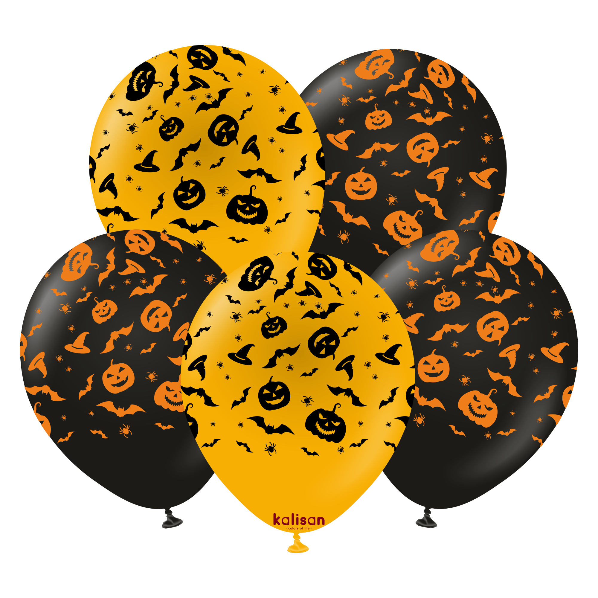 12" Black /Amber Halloween Theme Latex Balloons (25pk)
