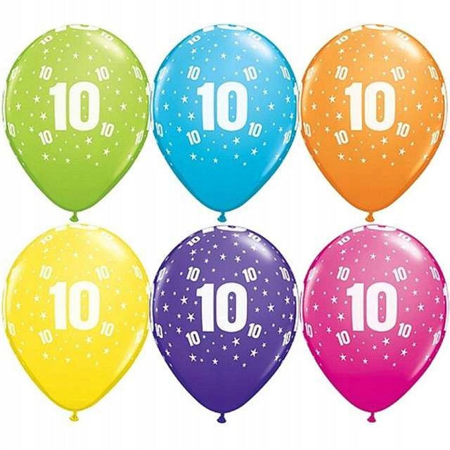 Assorted Colours Latex Balloons 6pk - Age 10