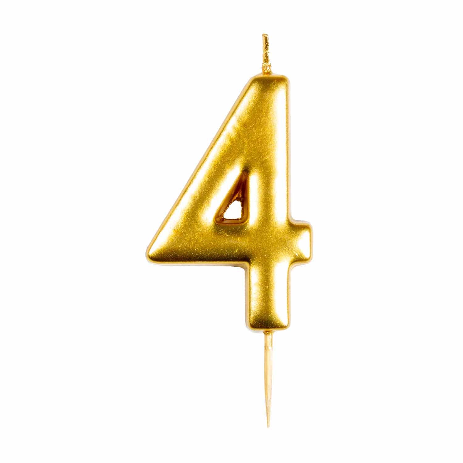 #4 Metallic Gold Finish Numerical Candles 6 cm
