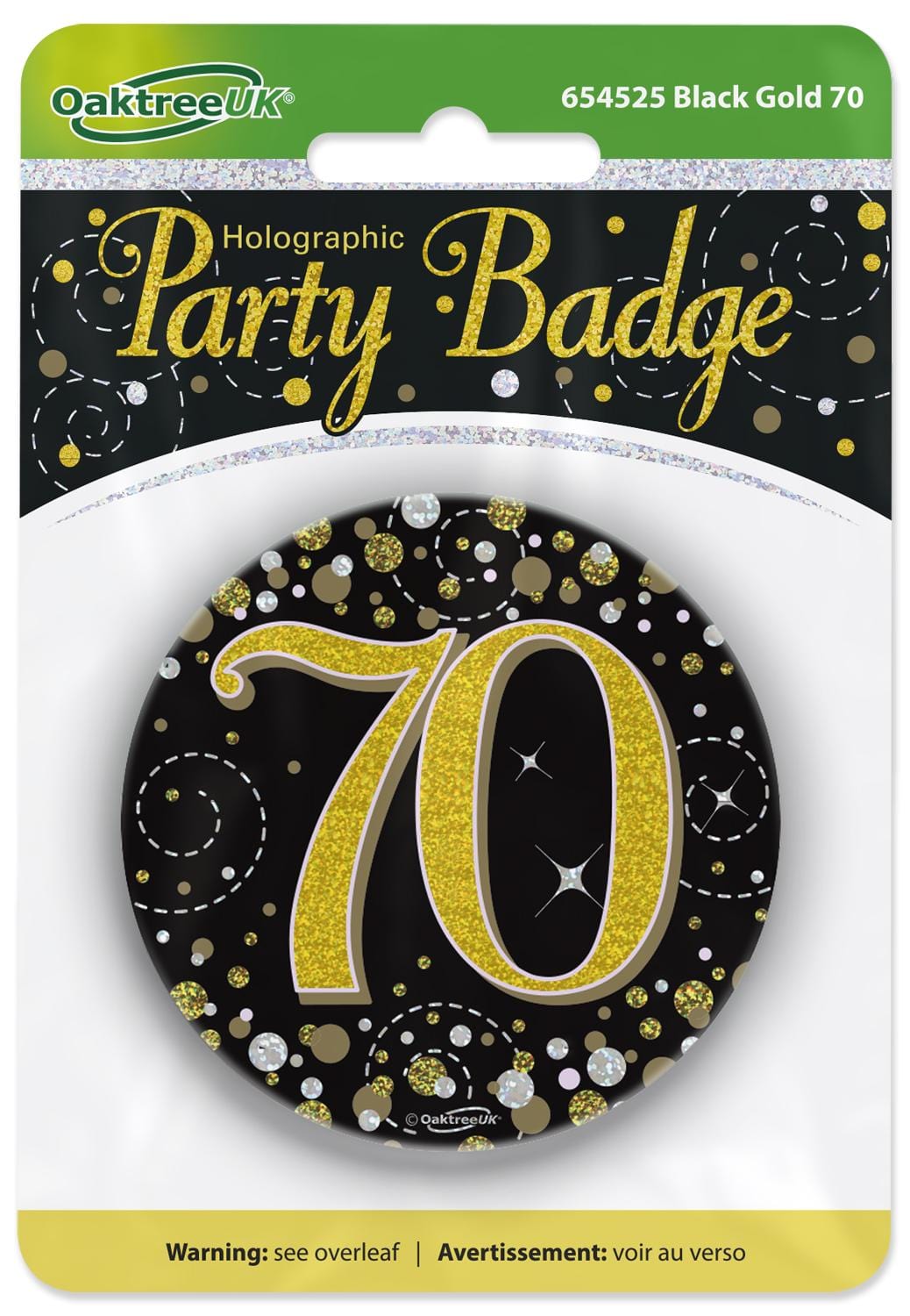 70th Birthday Sparkling Black Gold Fizz Badge