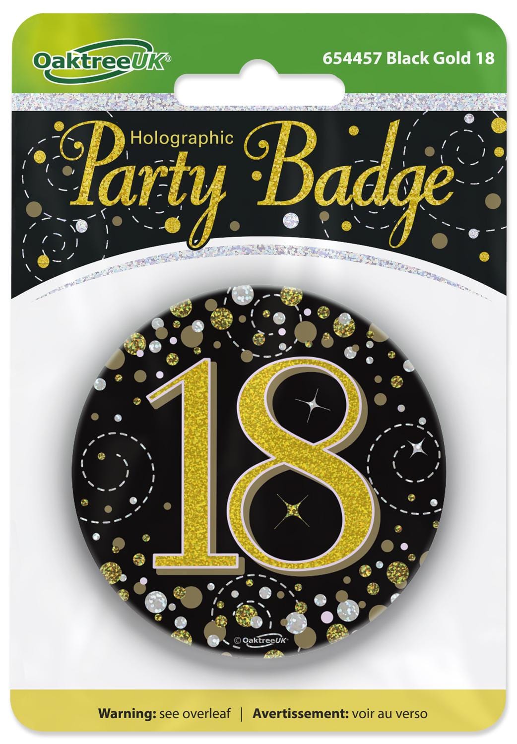 18th Birthday Sparkling Black Gold Fizz Badge