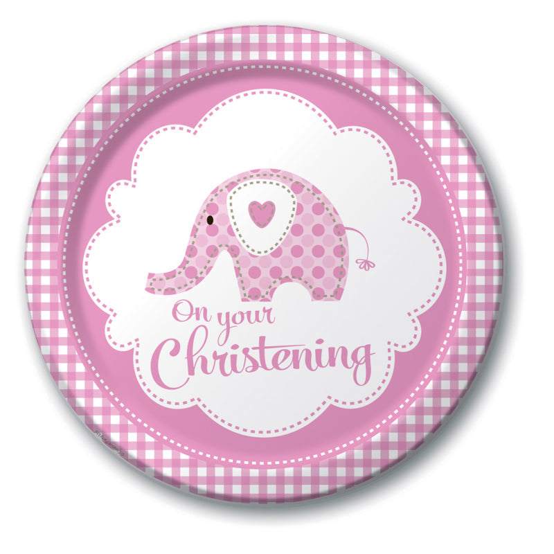 CHRISTENING PINK ELEPHANT DINNER PLATE 23CM 8PK