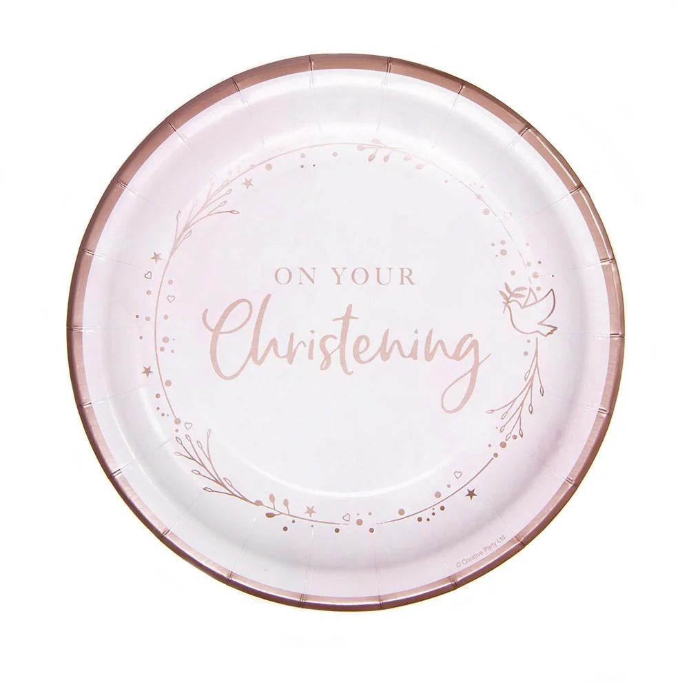 On Your Christening Plates 23cm - Pink (8pk)