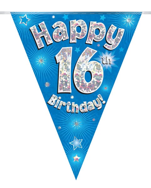 16th Birthday Bunting Blue - 11 Flags 3.9M