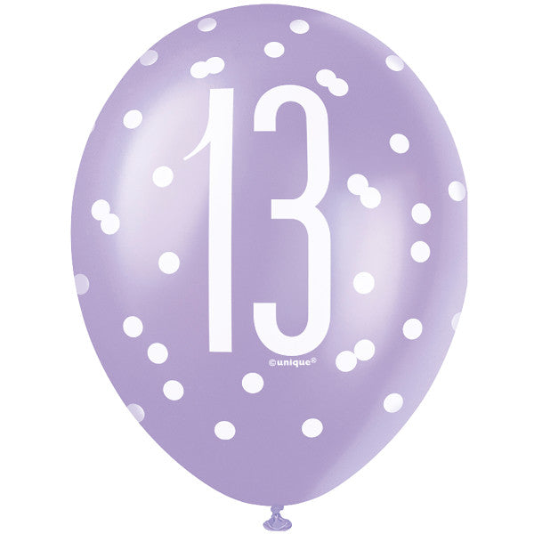 Pink Glitz 13th Birthday Latex Balloons 6pk