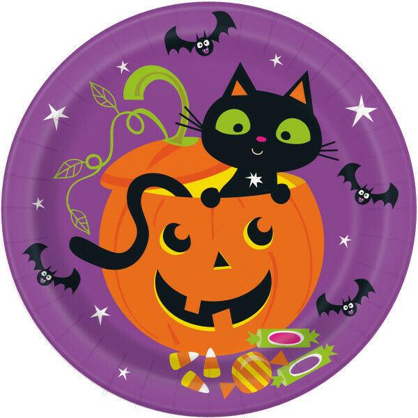 Unique Party 78005 - Halloween Cat & Pumpkin Plates | Halloween Party Supplies