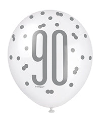 Blue Glitz 90th Birthday Latex Balloons 6pk