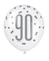 Blue Glitz 90th Birthday Latex Balloons 6pk