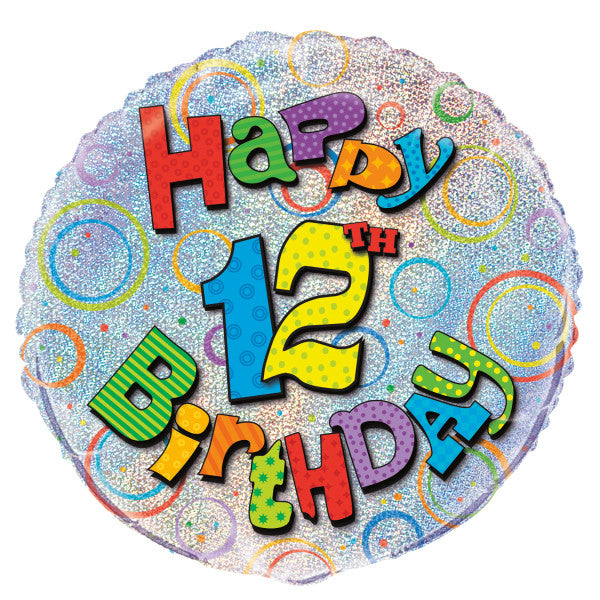 Age 12 Birthday Prism Round Foil Balloon 18'',