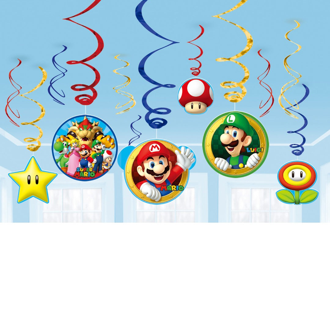 Super Mario Swirl Decorations 12ct Birthday Party Supplies