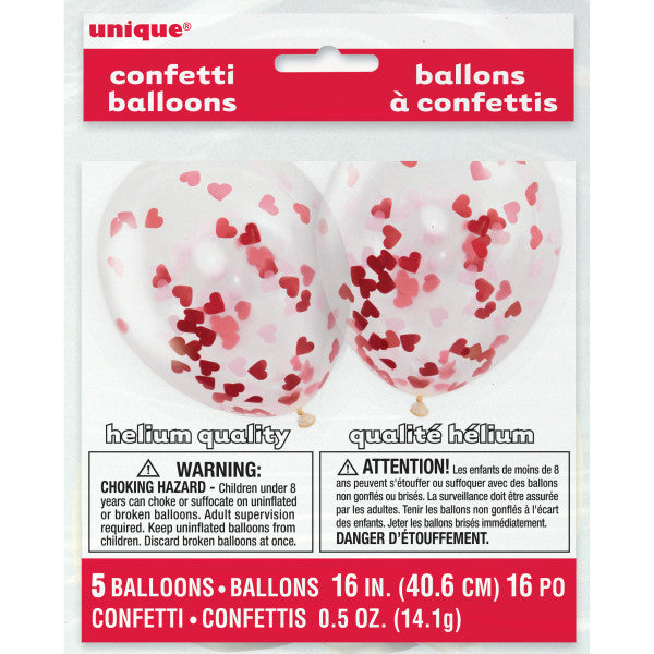 5 Red Heart shaped Confetti balloons