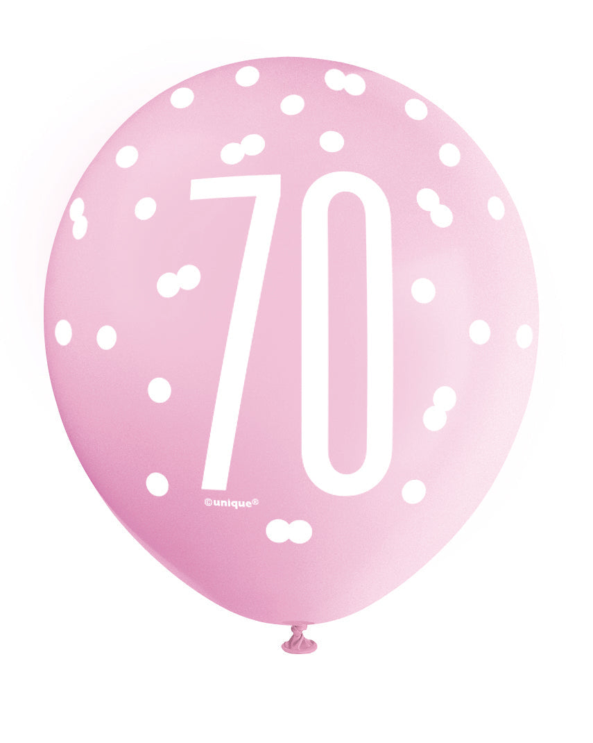 Pink Glitz 70th Birthday Latex Balloons 6pk