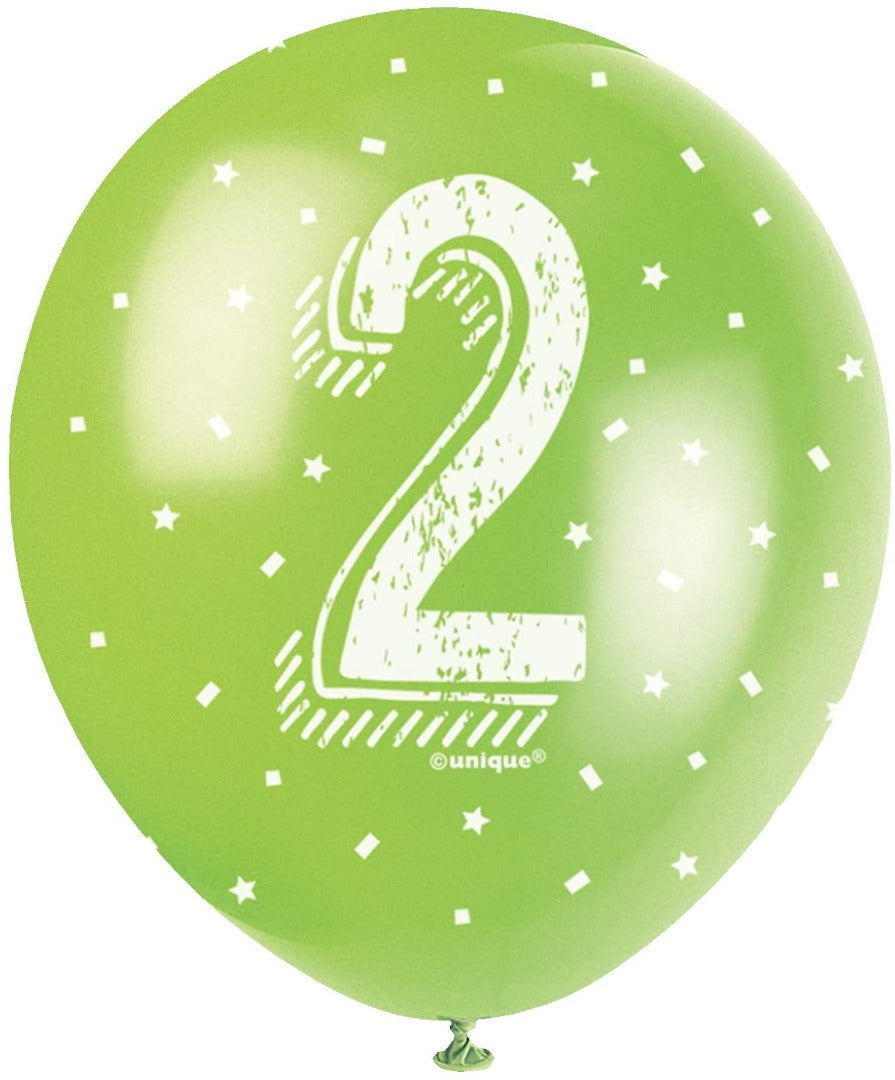 Pearlised Latex Assorted Number 2 Birthday Balloons, Pack of 5