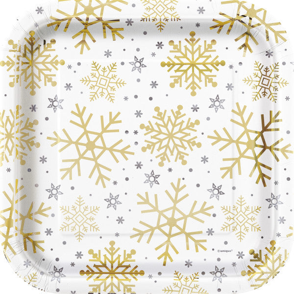 Silver & Gold Snowflake Square Plates