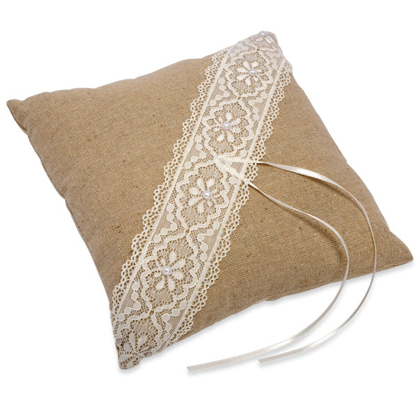 Natural Linen and Lace Wedding Ring Cushion