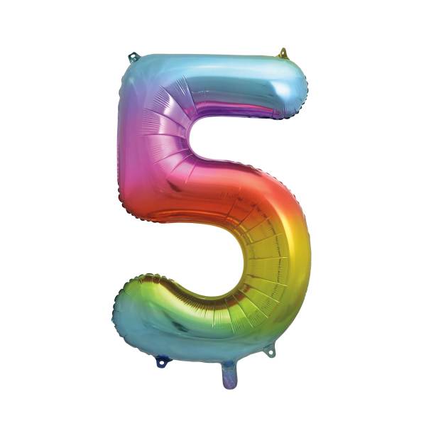 Rainbow Number 5 Shaped Foil Balloon 34'',