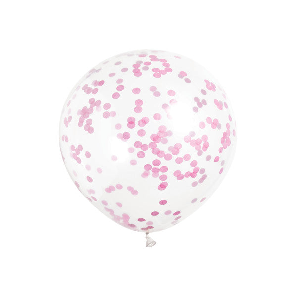 12'' Clear Latex Balloons with Hot Pink Confetti