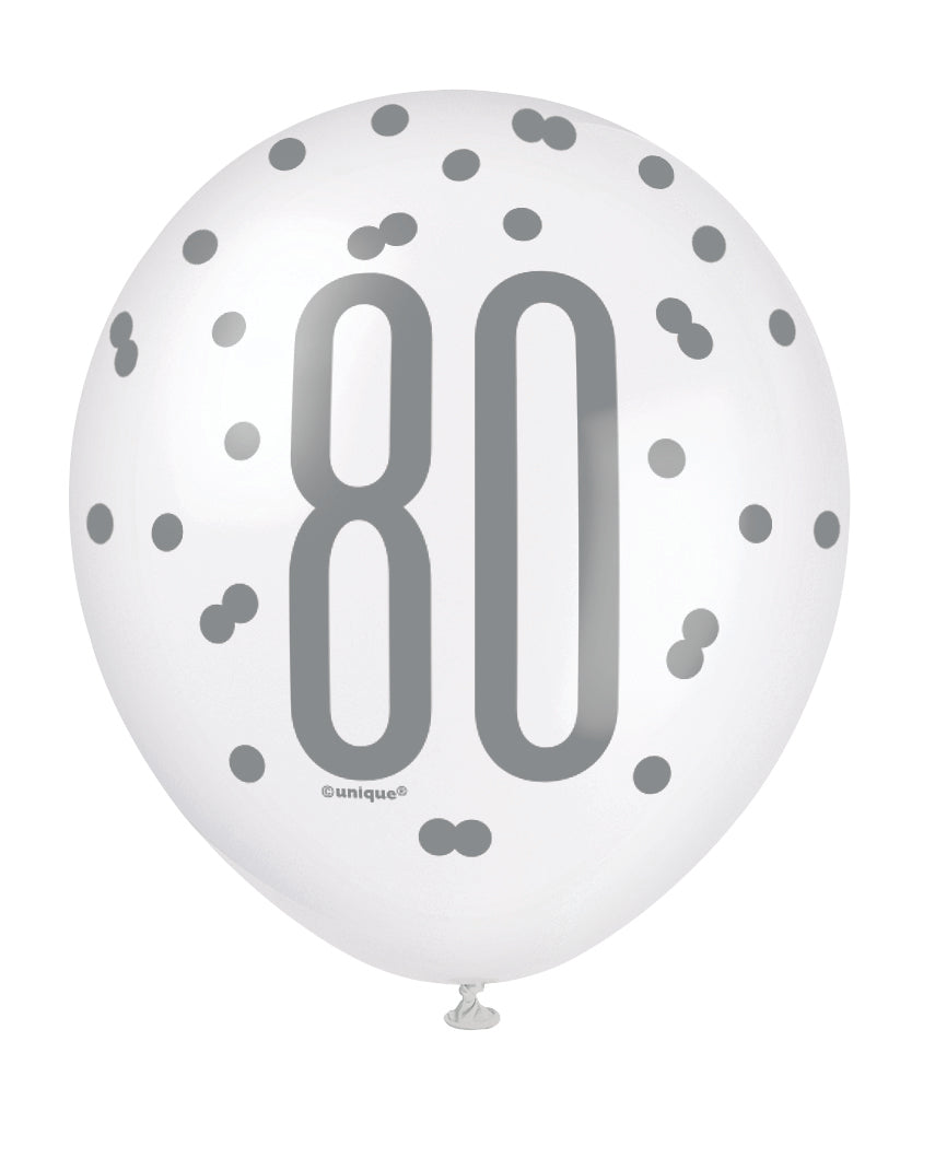 Pink Glitz 80th Birthday Latex Balloons 6pk