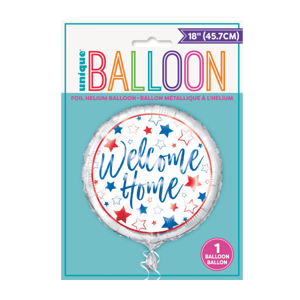 Welcome Home Red, White, Blue Stars Round Foil Balloon 18''