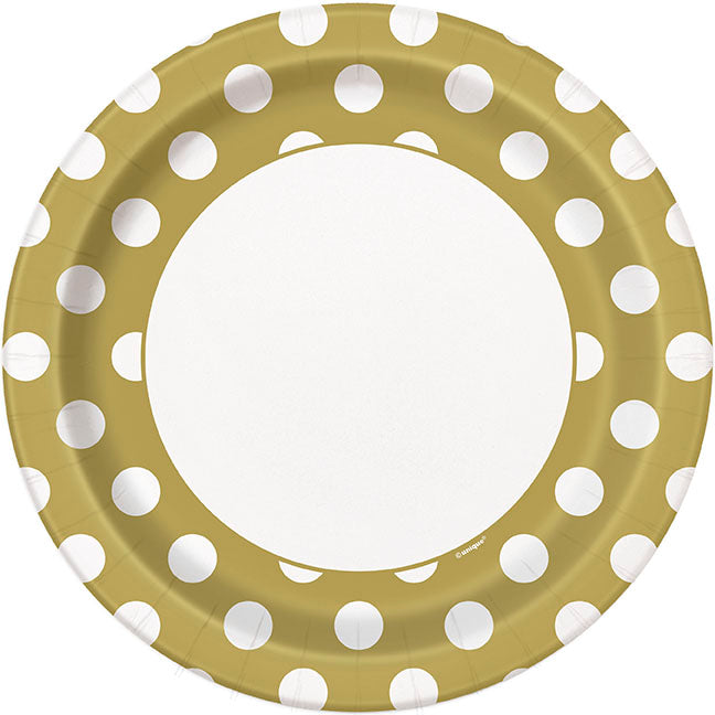 Gold Polka Dot Paper Party Plates 8pk