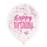 12'' Clear Printed Glitz ''Happy Birthday'' Balloons with Confetti, Pink & Silver 6pk