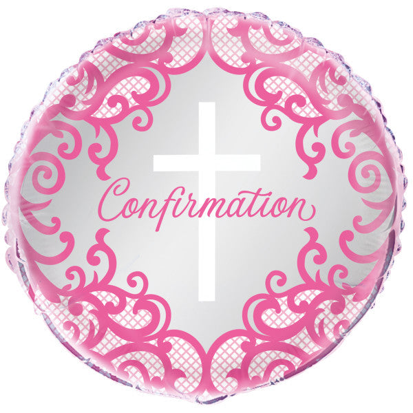 Fancy Pink Cross Confirmation Round Foil Balloon 18''