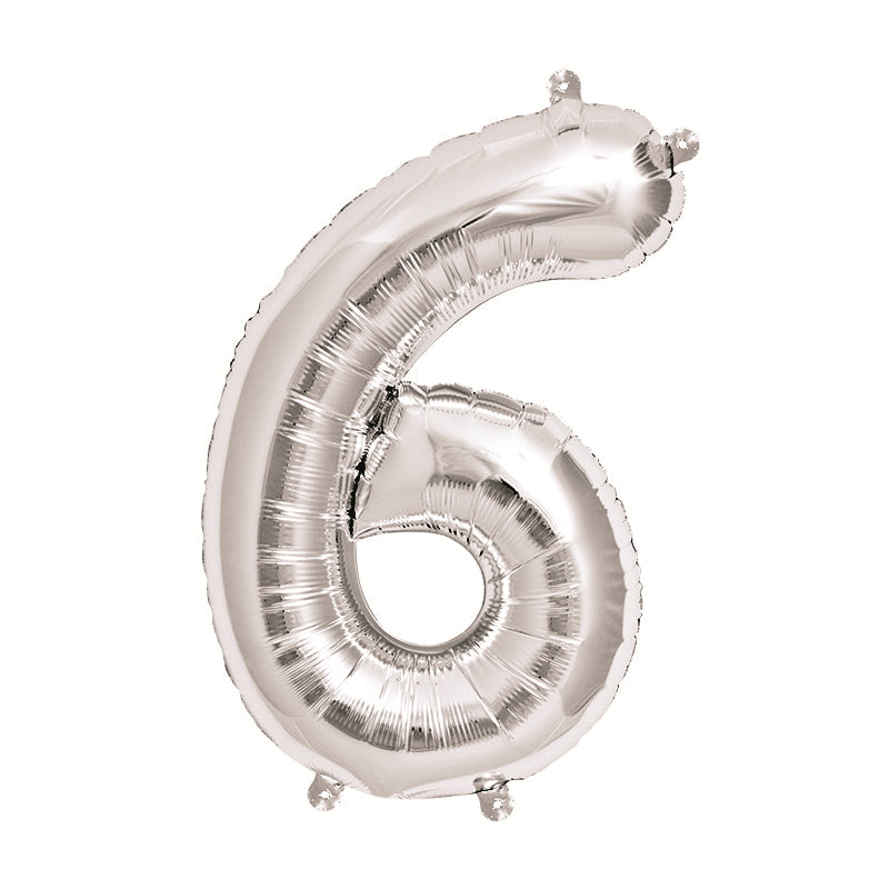 16'' Foil Number 6 - Silver Packaged Air Fill