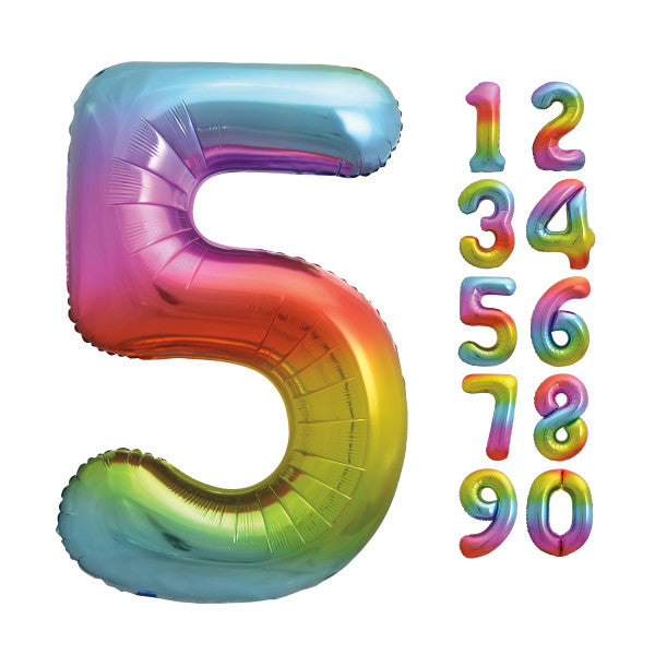 Rainbow Number 5 Shaped Foil Balloon 34'',