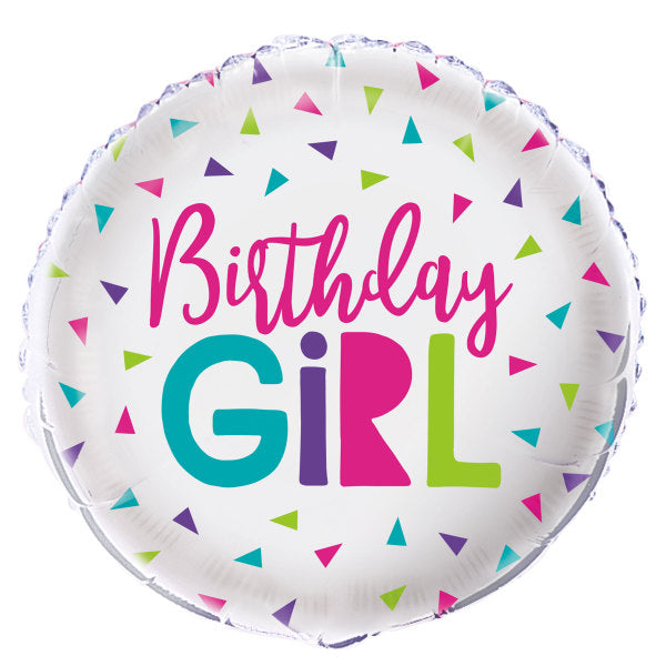 Confetti Birthday Girl Round Foil Balloon 18''