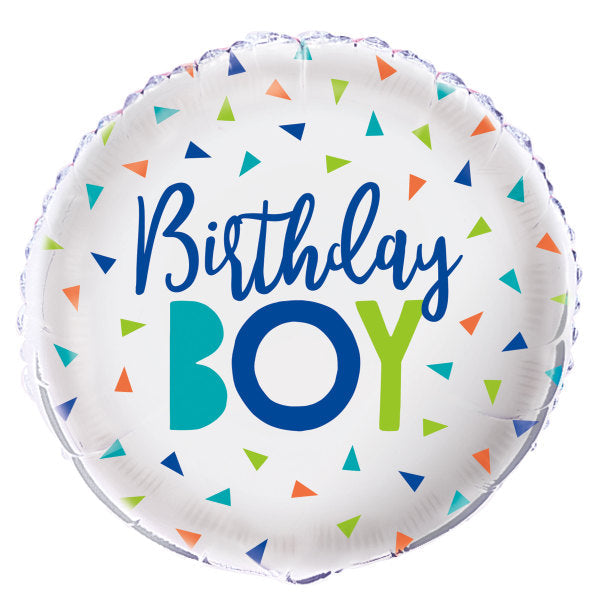 Confetti Birthday Boy Round Foil Balloon 18''