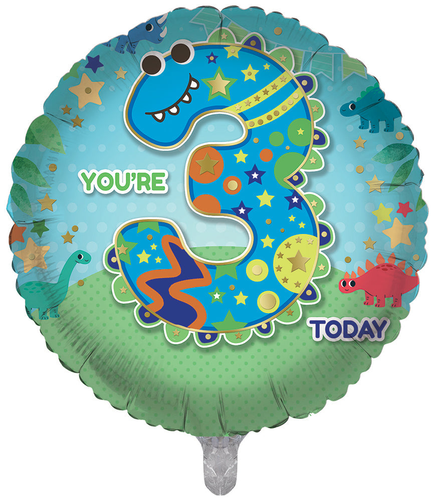 Cute Dinosaur 3rd Birthday 18 Inch Foil Balloon