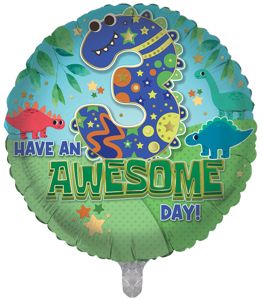 Cute Dinosaur 3rd Birthday 18 Inch Foil Balloon