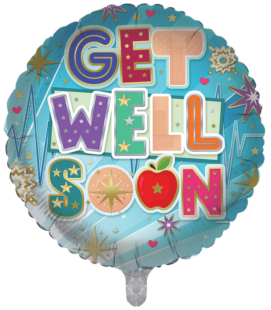 Get Well Soon Lines And Stars 18 Inch Foil Balloon