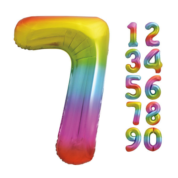 Rainbow Number 7 Shaped Foil Balloon 34'',